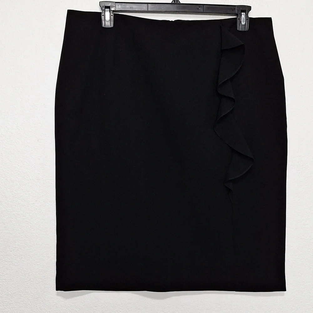 Attention Classic Preppy Academia Back Slit Ruffle Pencil Skirt Plus Size 16